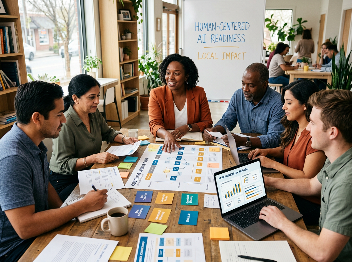 Local business owners reviewing an AI readiness plan with LocalClick ADS